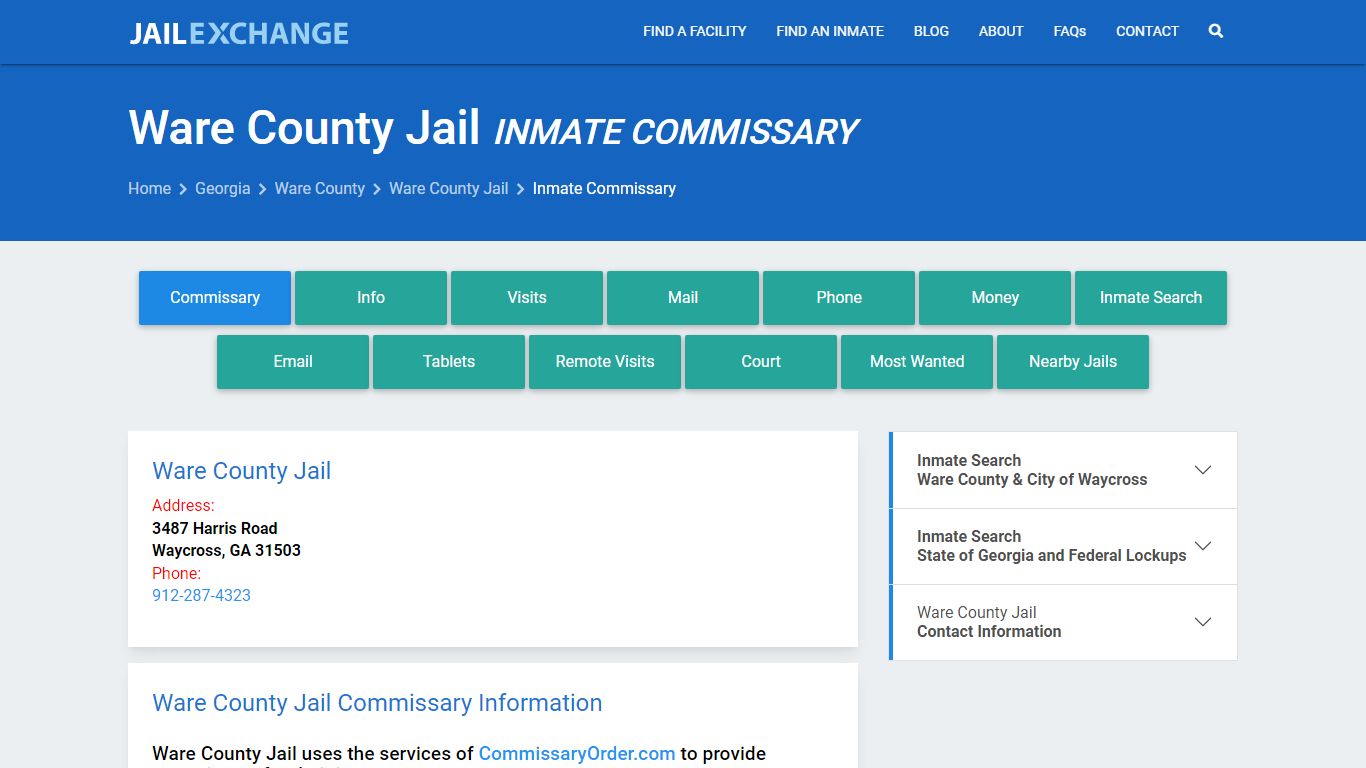 Inmate Commissary, Care Packs - Ware County Jail, GA
