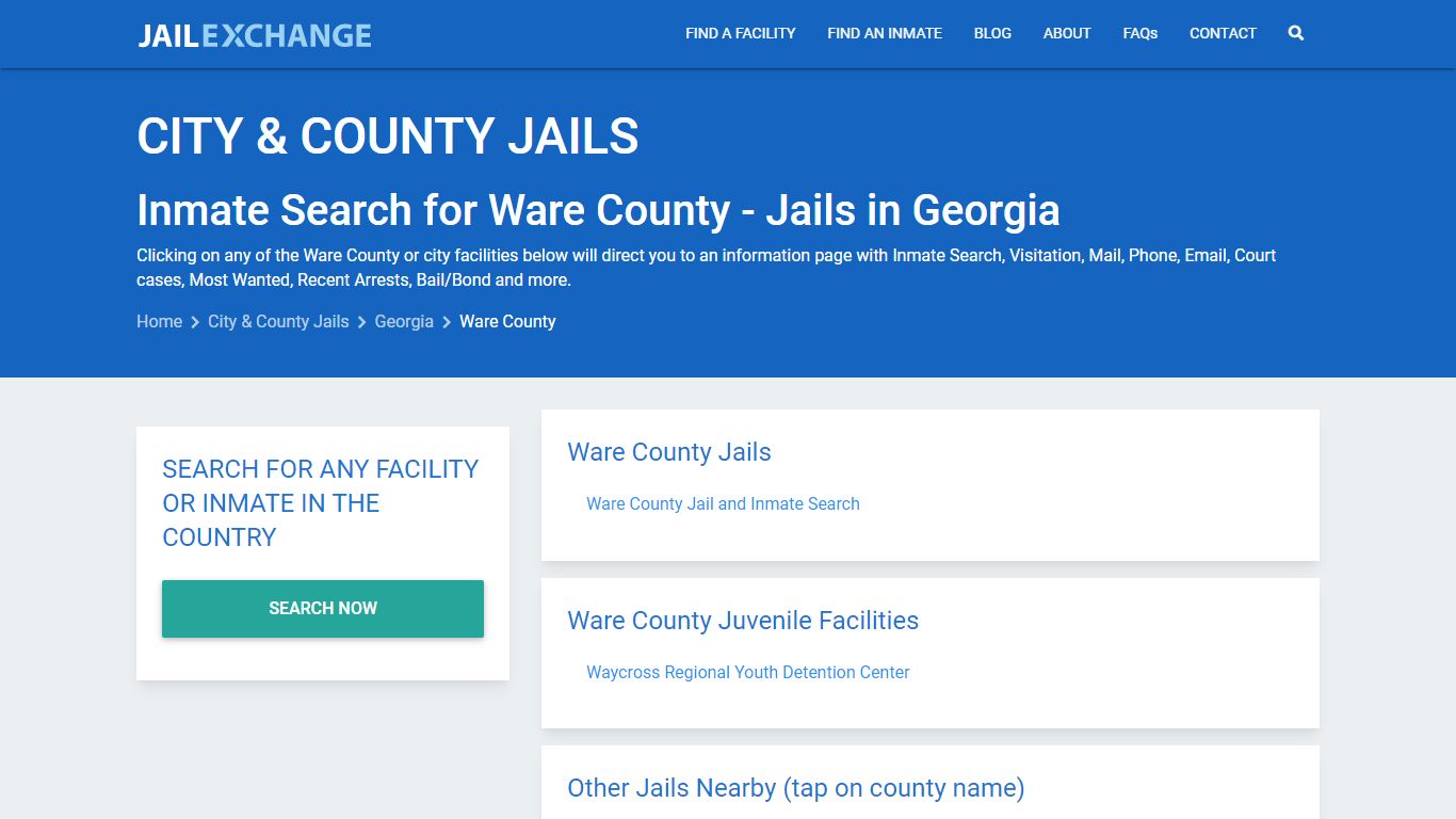 Inmate Search for Ware County | Jails in Georgia - Jail Exchange