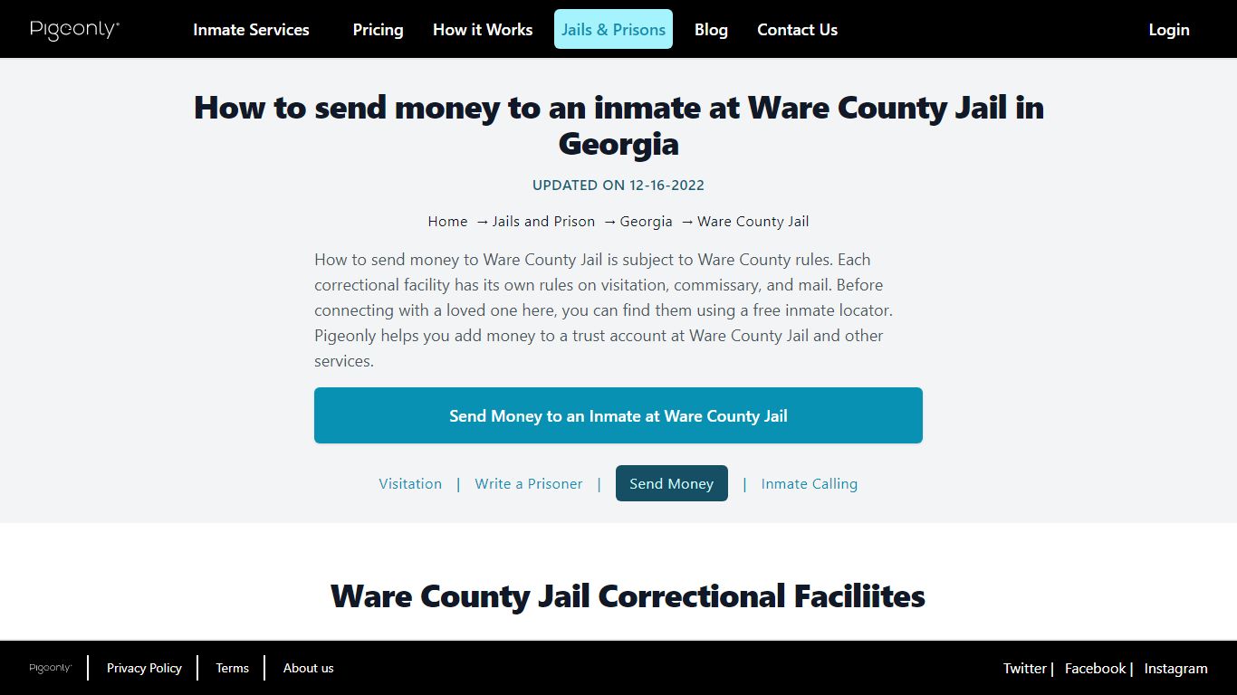 Send Money to Inmate Ware County Jail, Georgia | Pigeonly