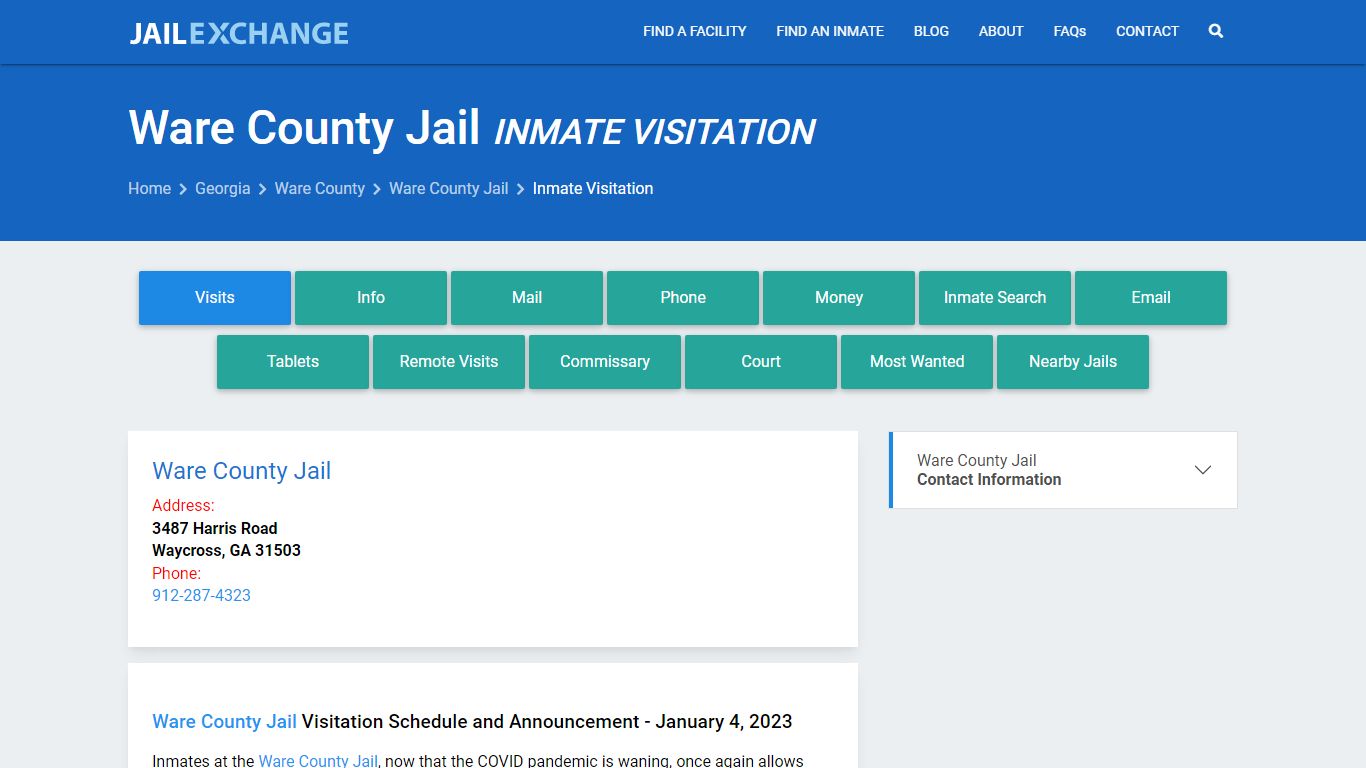 Inmate Visitation - Ware County Jail, GA - Jail Exchange